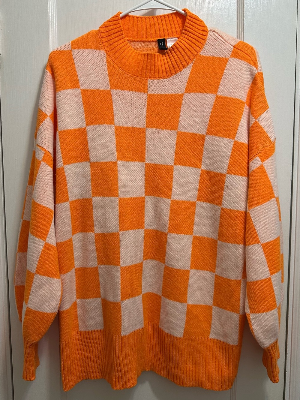 H&M: M Orange Checkerboard Crewneck Sweater